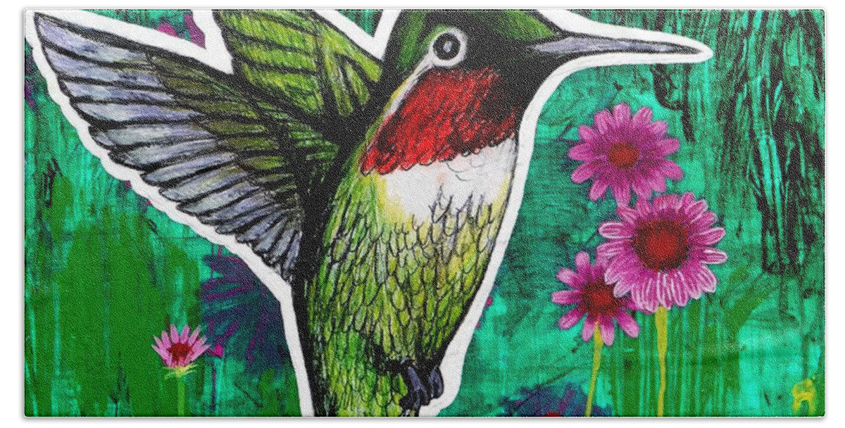 Hummingbird Hand Towel featuring the painting The Hummingbird by Genevieve Esson