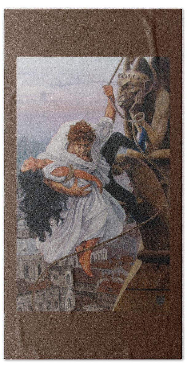 Whelan Art Bath Towel featuring the painting The Hunchback of Notre Dame by Patrick Whelan
