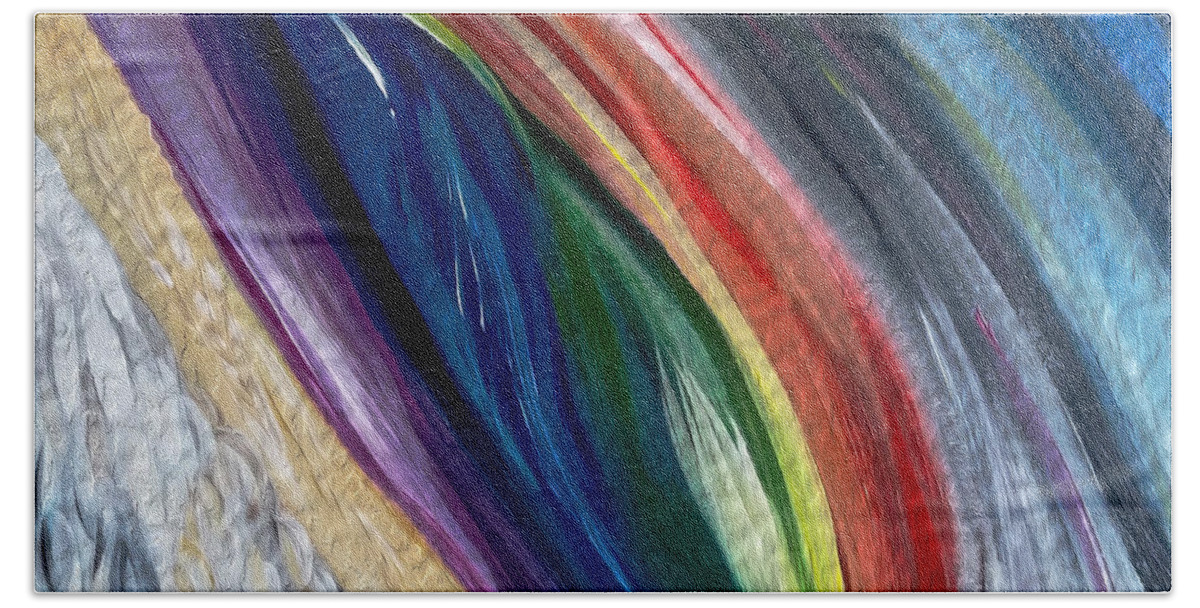 Rainbow Bath Sheet featuring the painting The Journey Home by Tracy Delfar