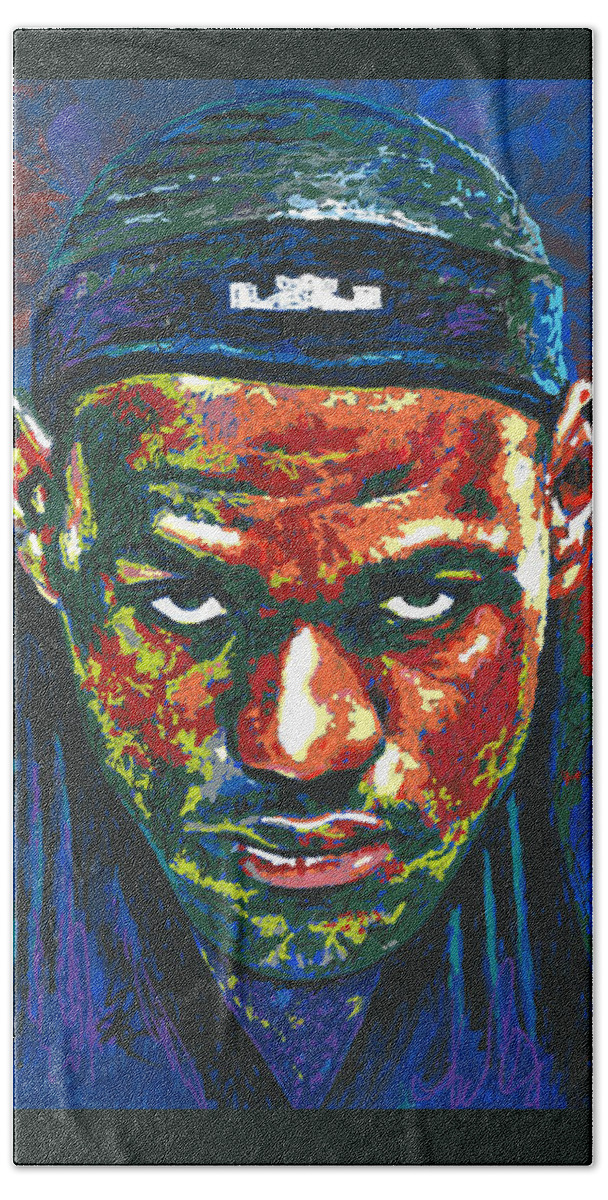 Lebron Bath Sheet featuring the painting The LeBron Death Stare by Maria Arango