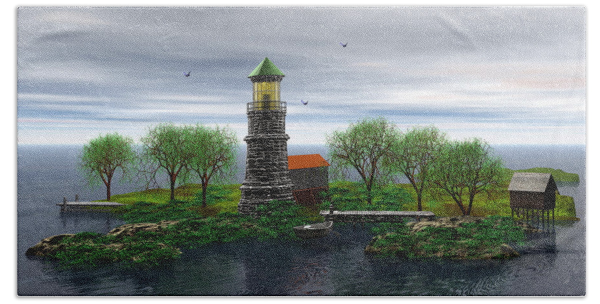 Lighthouse Hand Towel featuring the digital art The Lighthouse by John Junek