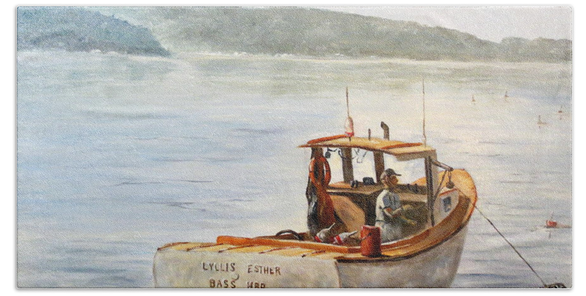Boat Hand Towel featuring the painting The Lyllis Esther by Lee Piper