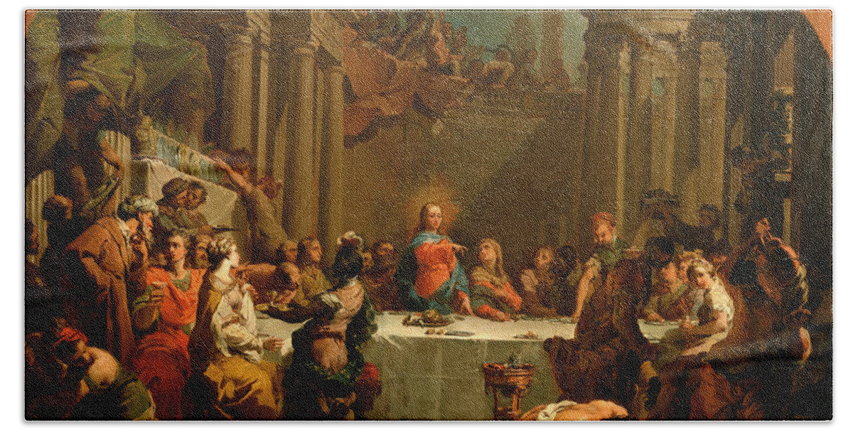 Gaetano Gandolfi Bath Towel featuring the painting The Marriage at Cana by Gaetano Gandolfi
