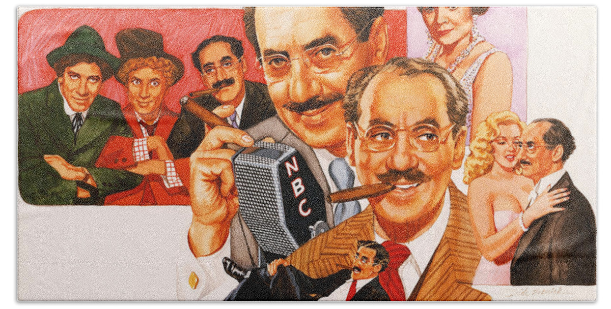 Portrait Hand Towel featuring the painting The Marx Brothers by Dick Bobnick
