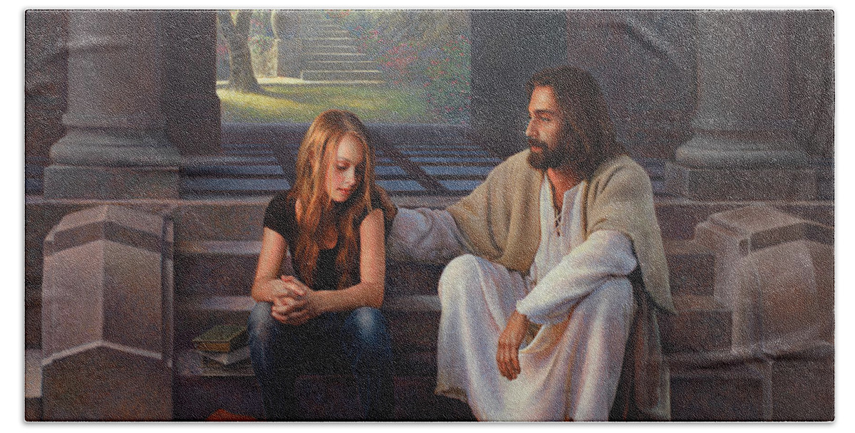 Jesus Hand Towel featuring the painting The Master's Touch by Greg Olsen