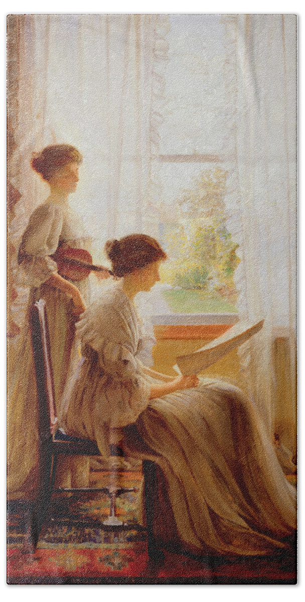 Violinist Hand Towel featuring the painting The Music Lesson, C.1890 by American School