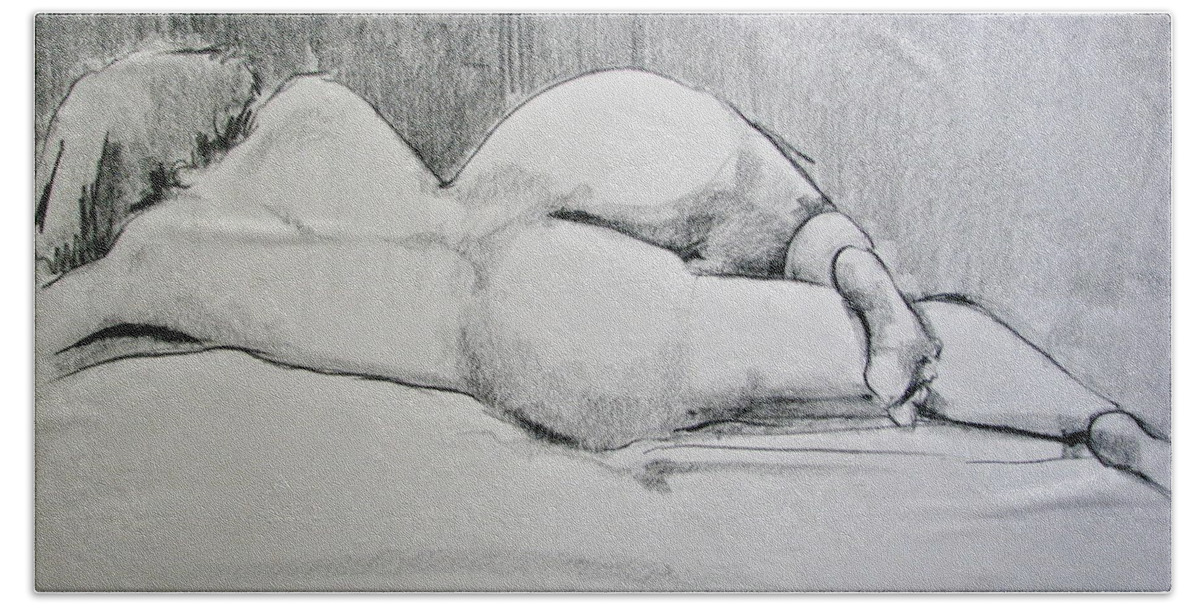 Nude Hand Towel featuring the drawing The Nap by Rory Siegel