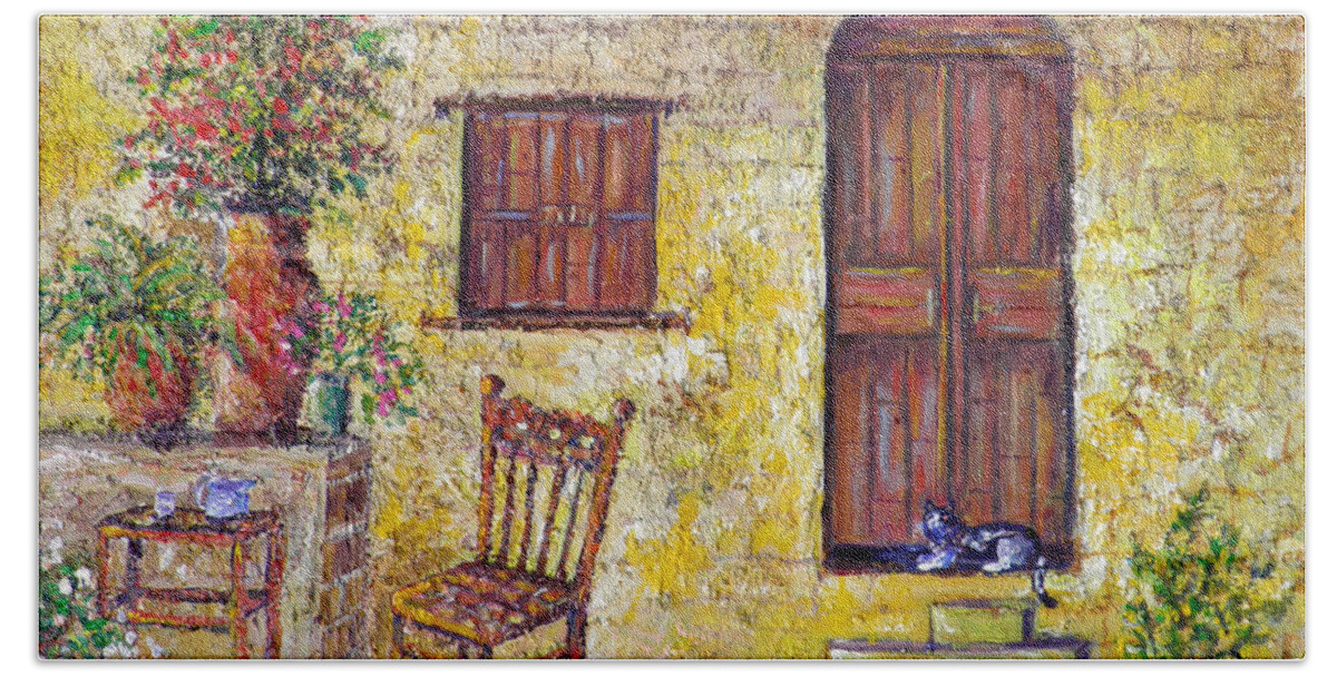 Old Chair Hand Towel featuring the painting The Old Chair by Lou Ann Bagnall