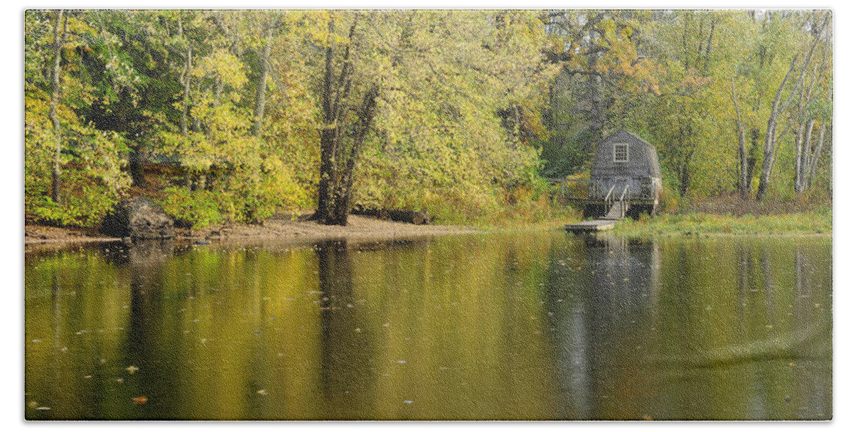 Autumn Hand Towel featuring the photograph The Old Manse Boathouse by Luke Moore