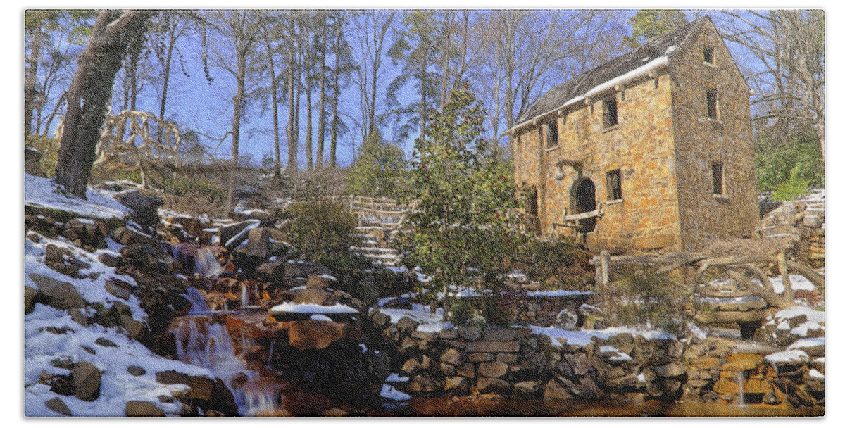 The Old Mill Bath Towel featuring the photograph The Old Mill in Winter - Arkansas - North Little Rock by Jason Politte