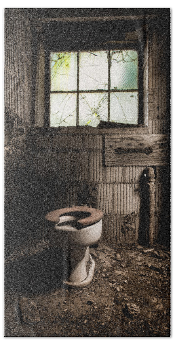 The Old Thinking Room - Abandoned Restroom And Toilet Bath Towel for Sale  by Gary Heller