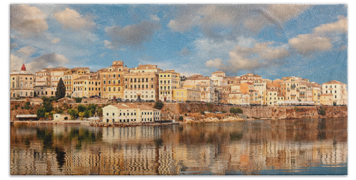 Architecture Bath Towel featuring the photograph The old town of Corfu - Greece by Constantinos Iliopoulos