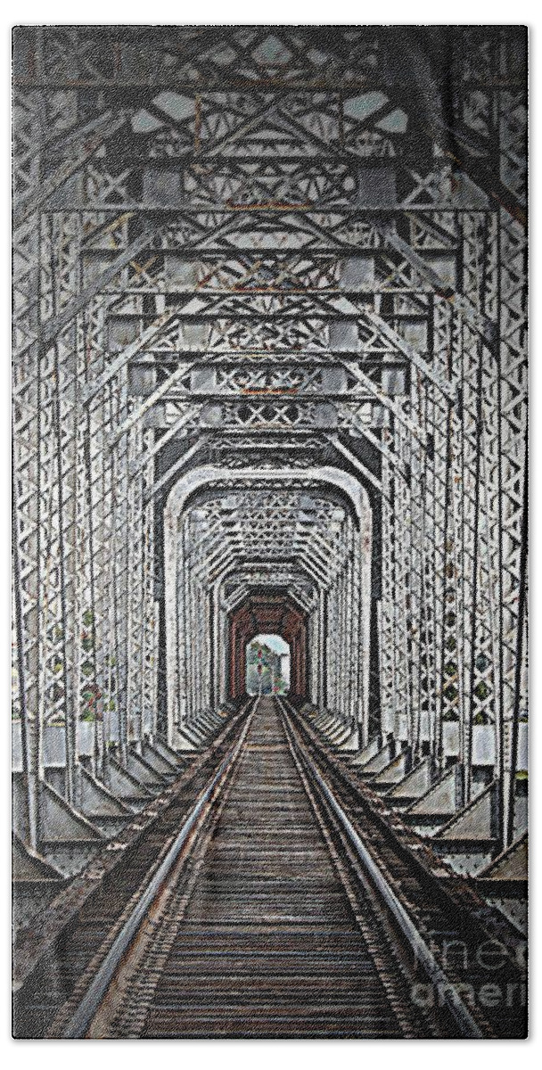 Rail Road Tracks Hand Towel featuring the photograph The Other Side by Barbara Chichester