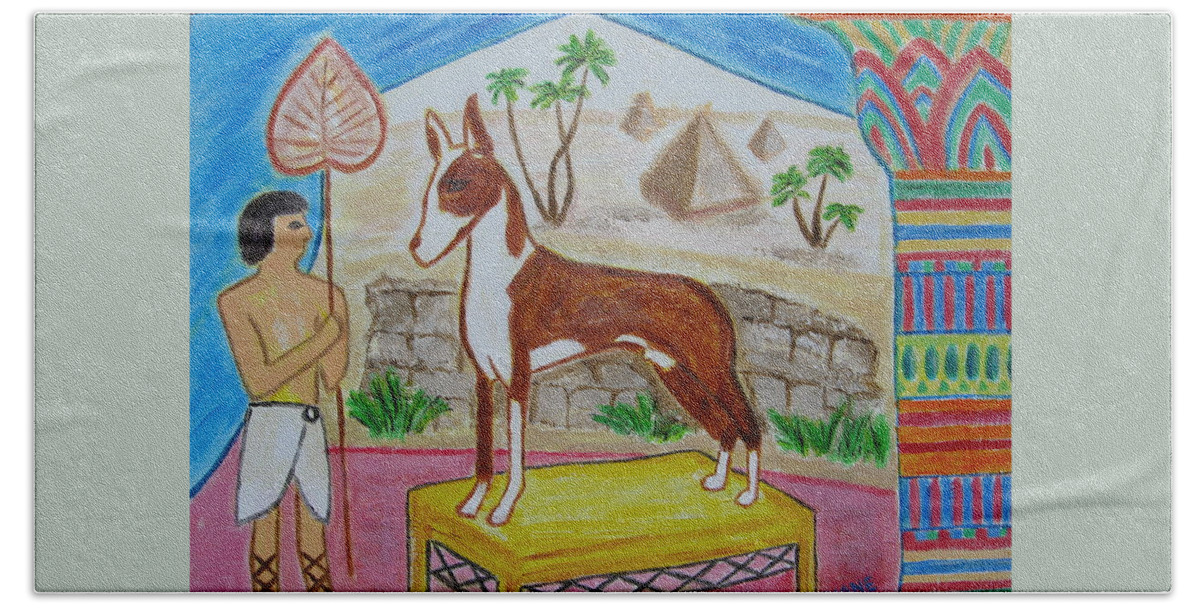 Egyptian Bath Towel featuring the painting The Pampered One Ibezan Hound by Diane Pape