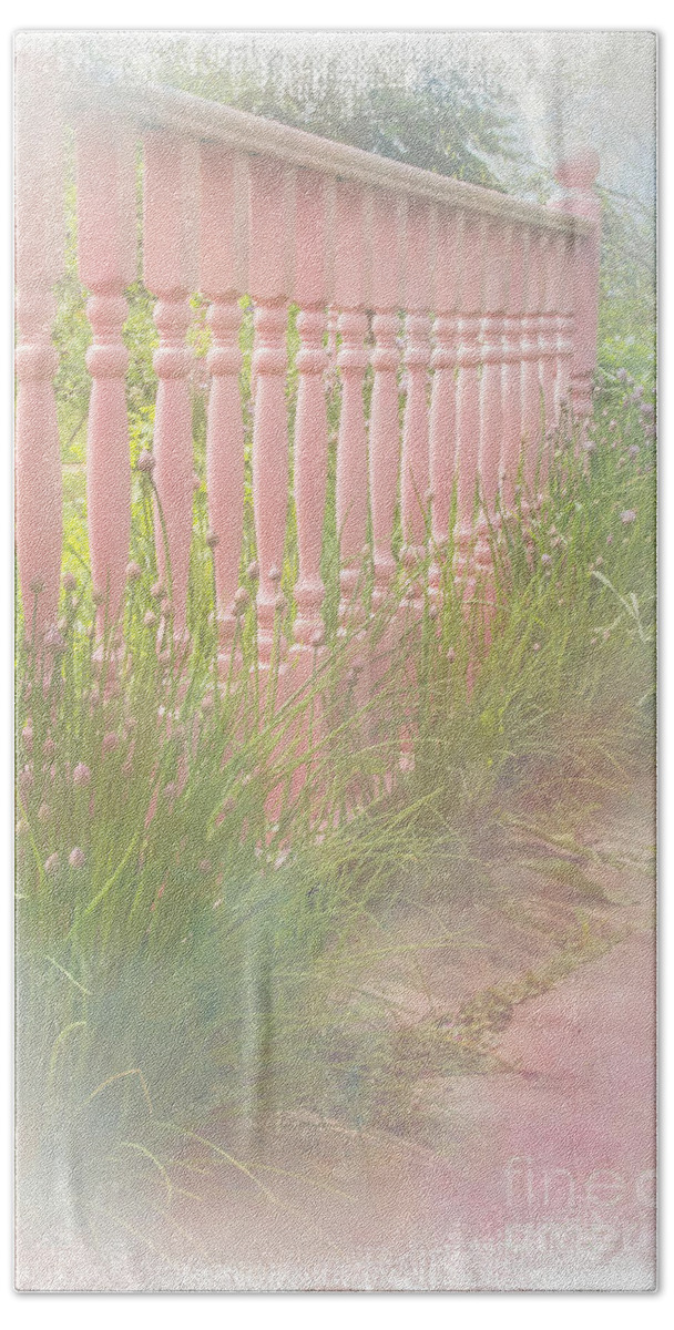 Garden Bath Towel featuring the photograph The Pink Fence by Marilyn Cornwell