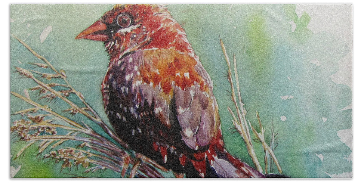 Bird Hand Towel featuring the painting The Red Bird by Jyotika Shroff