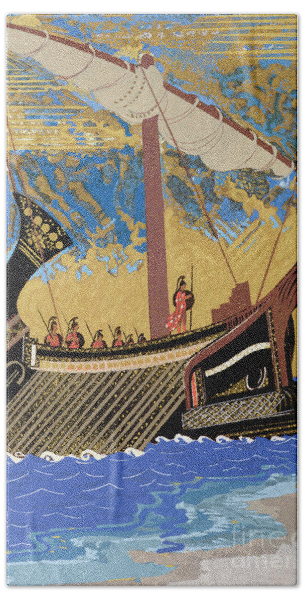Boat Bath Sheet featuring the painting The Ship of Odysseus by Francois-Louis Schmied