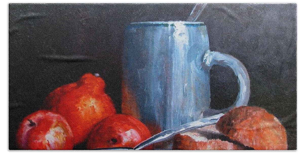 Still Life Bath Towel featuring the painting The Silver Cup by Jim Gola