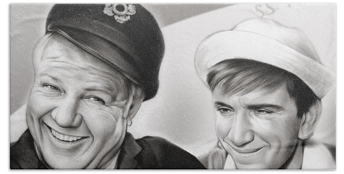 Gilligan's Island Hand Towel featuring the mixed media The Skipper and Gilligan by Greg Joens