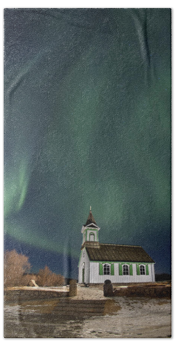 Aurora Bath Sheet featuring the photograph The Spirit of Iceland by Evelina Kremsdorf