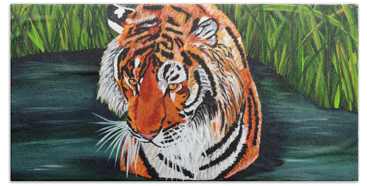 Tiger Bath Towel featuring the painting The Stare by Laura Forde