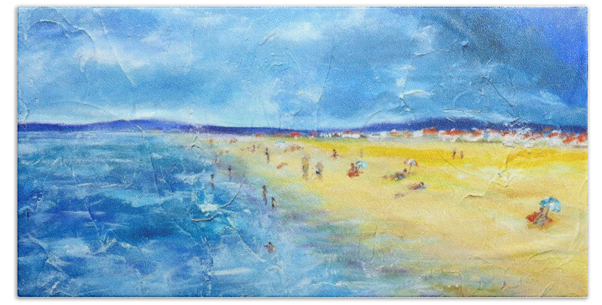 Painting Bath Towel featuring the painting The storm arrives at the beach by Cristina Stefan