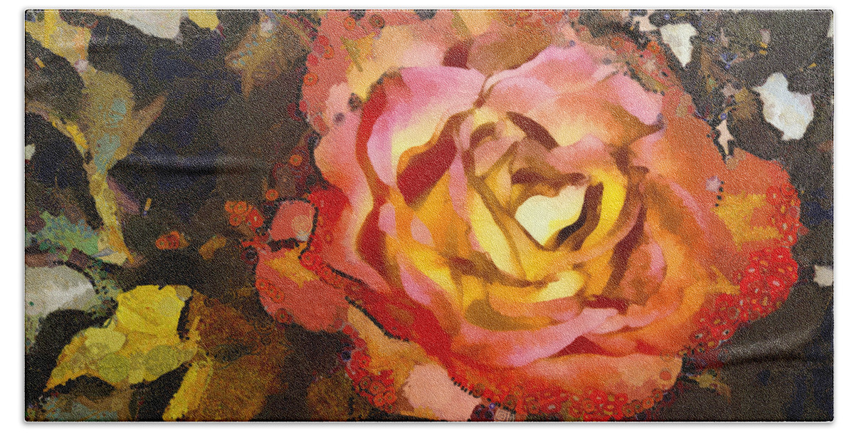 Sweet Bath Sheet featuring the mixed media The Sweetest Rose 1 by Angelina Tamez