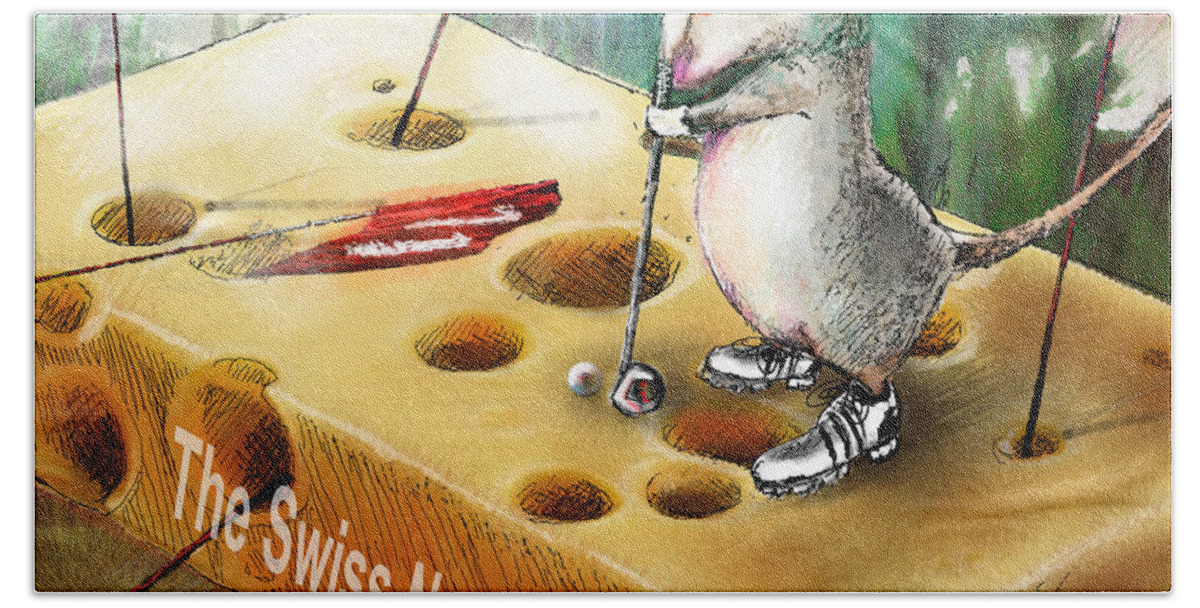 Golf Humour Hand Towel featuring the painting The Swiss National Course by Miki De Goodaboom