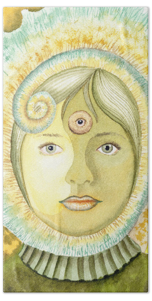 Meditation Hand Towel featuring the painting The Third Eye The Wise One Meditation Portrait by Irina Sztukowski