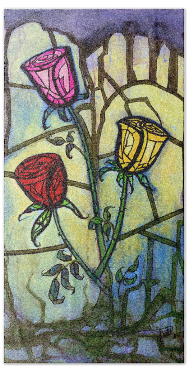 Roses Bath Towel featuring the painting The Three Roses by Terry Webb Harshman