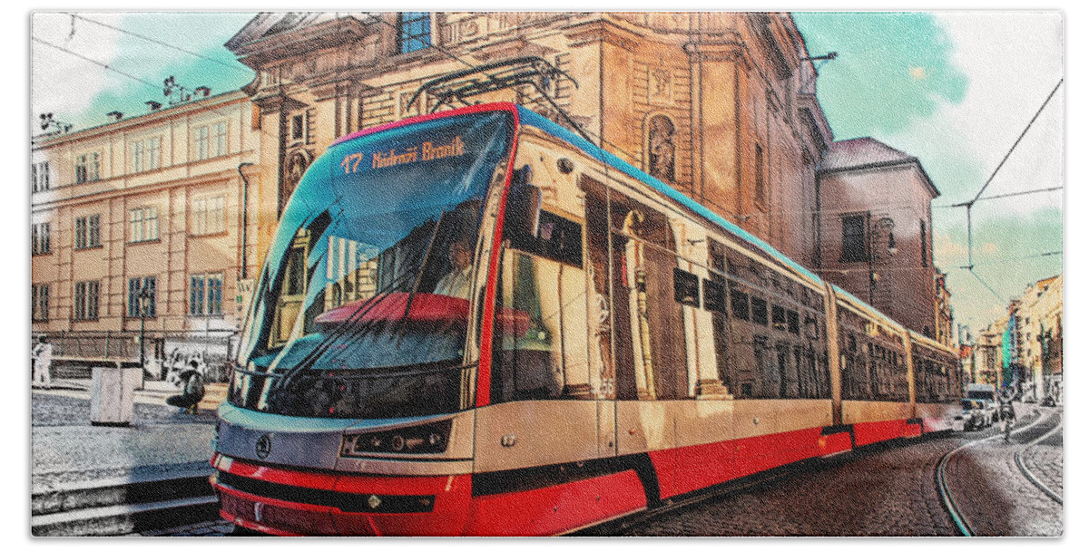 Prague Bath Towel featuring the photograph The Tram of Wishes. Prague by Jenny Rainbow
