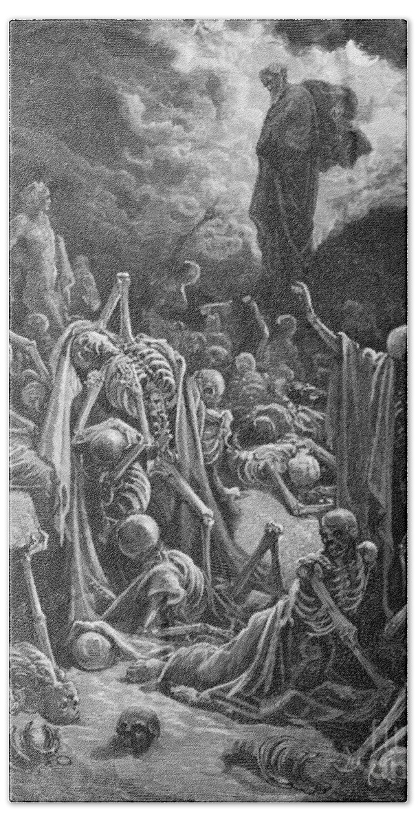 Prophet Hand Towel featuring the painting The Vision of the Valley of Dry Bones by Gustave Dore