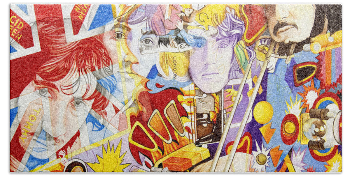 The Who Hand Towel featuring the drawing The Who-Pinball Wizard by Joshua Morton