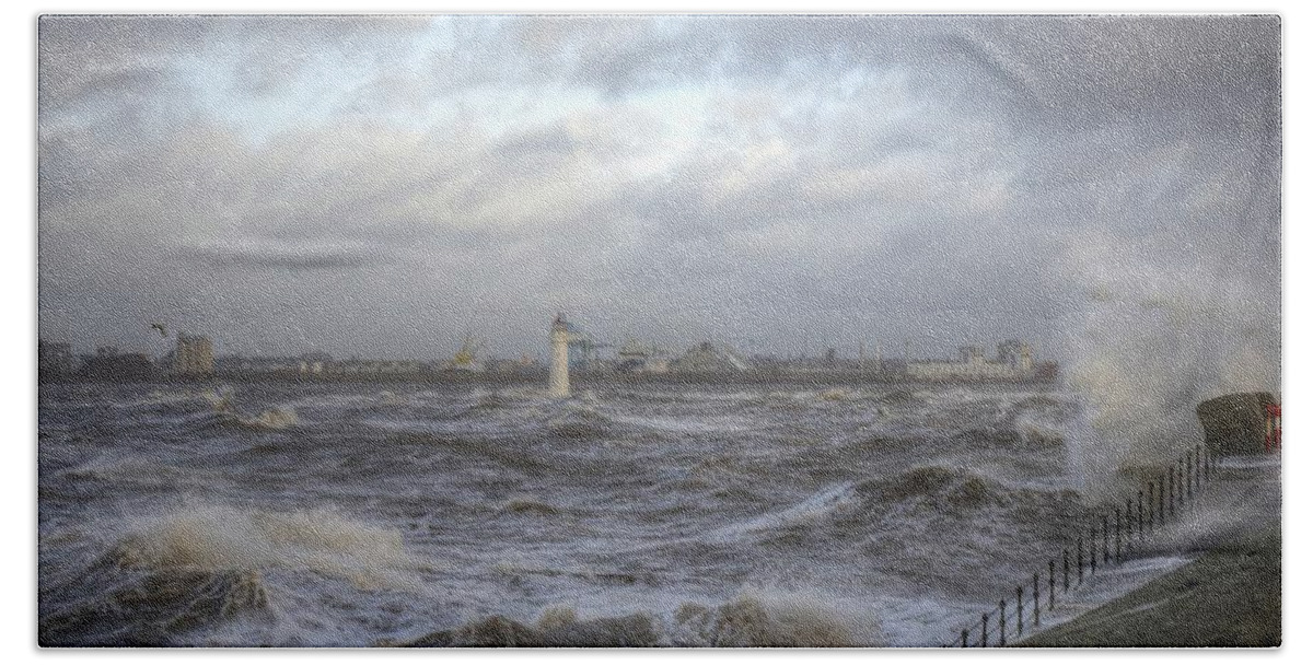 Lighthouse Hand Towel featuring the photograph The wild Mersey by Spikey Mouse Photography