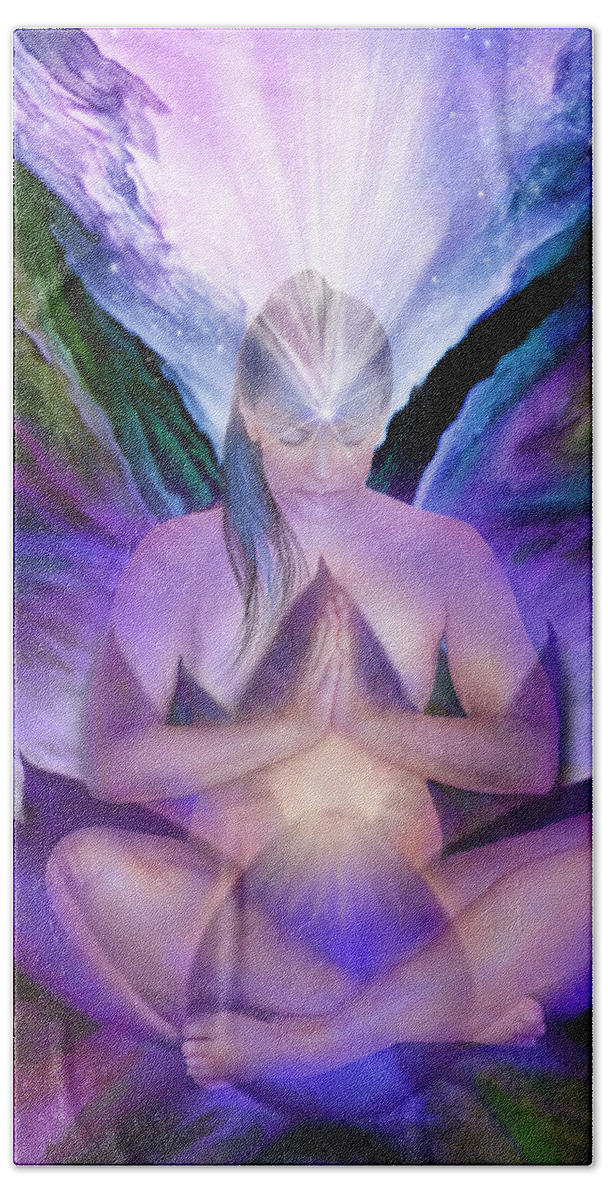 Chakra Art Bath Towel featuring the mixed media Third Eye Chakra Goddess by Carol Cavalaris