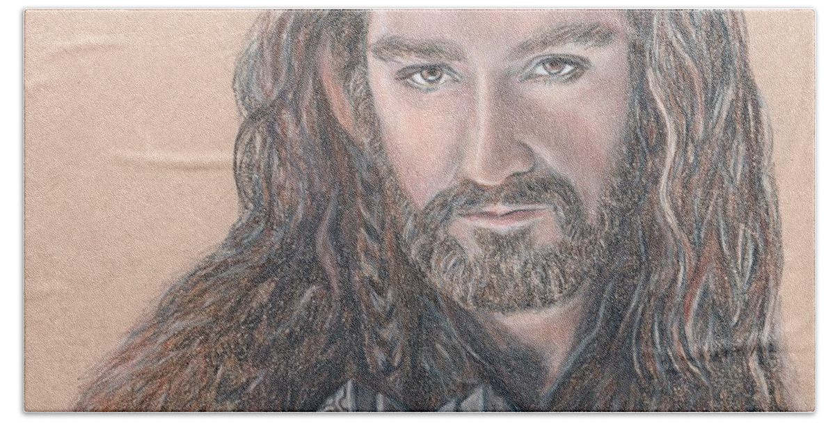 Thorin Oakenshield Hand Towel featuring the drawing Thorin Oakenshield by Christine Jepsen