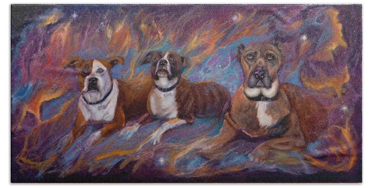 Curvismo Hand Towel featuring the painting If Dogs Go To Heaven by Sherry Strong