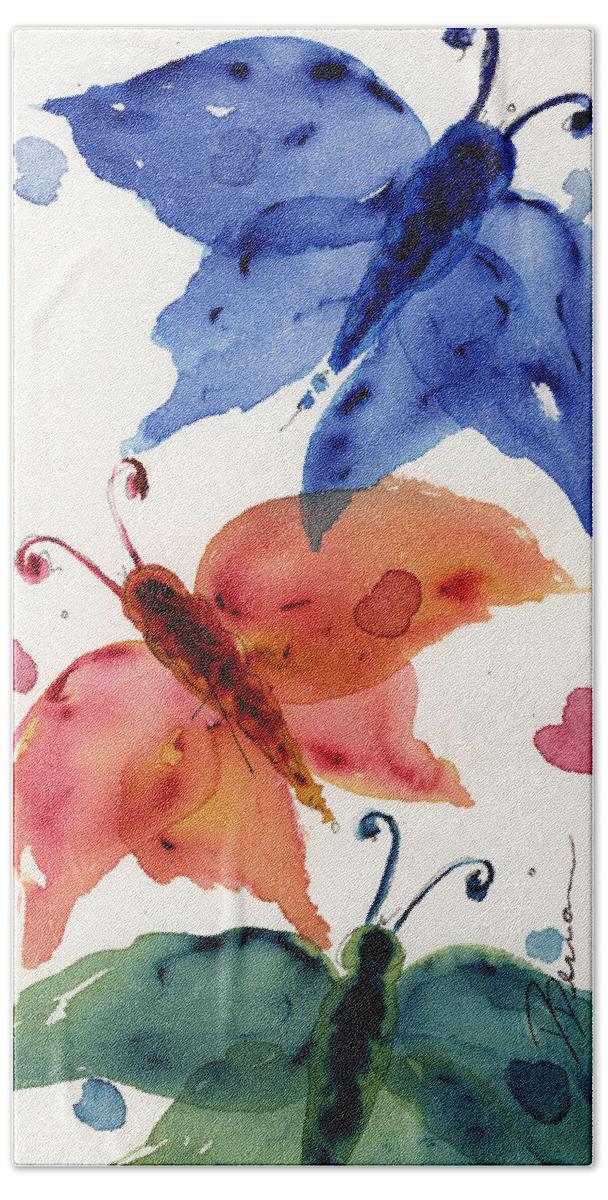 Moths Bath Towel featuring the painting Three Moths II by Dawn Derman