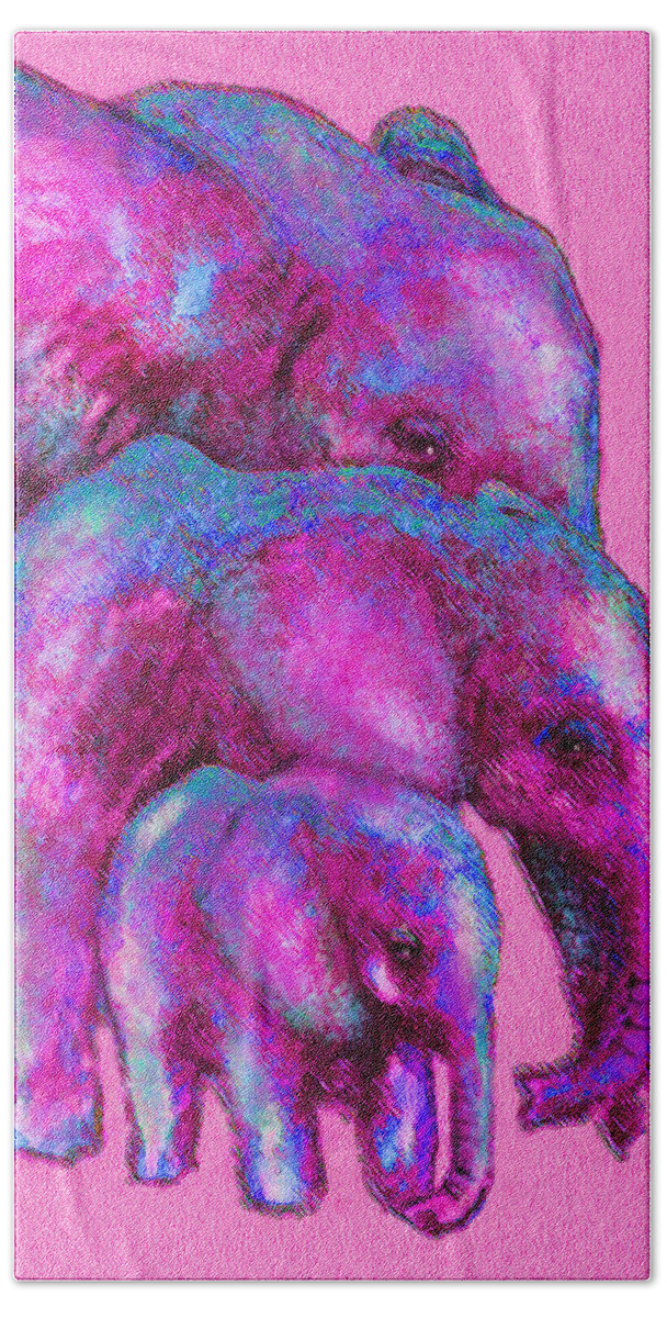 Jane Schnetlage Bath Towel featuring the digital art Three Pink Elephants by Jane Schnetlage