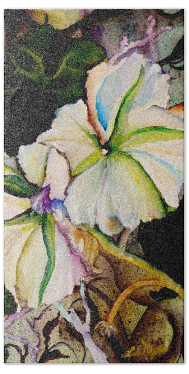 White Flower Painting Bath Towel featuring the painting Through My Eyes by Lil Taylor
