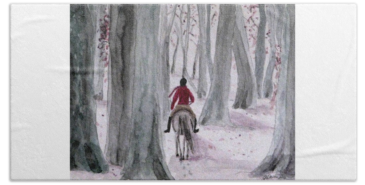 Horses Hand Towel featuring the painting Through The Woods by Angela Davies