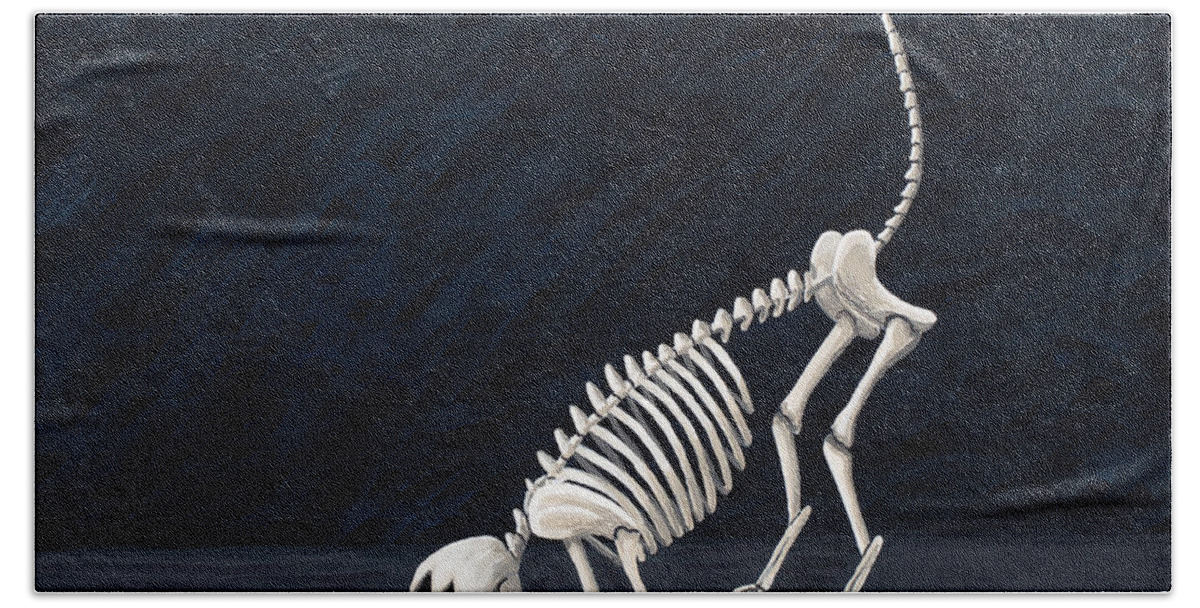Skeleton Bath Towel featuring the painting Throw The Ball by Kerri Sewolt