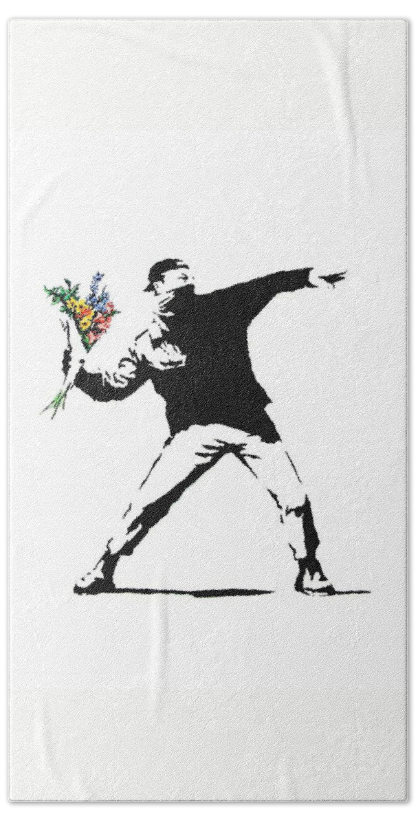 Banksy Hand Towel featuring the photograph Throwing Love by Munir Alawi