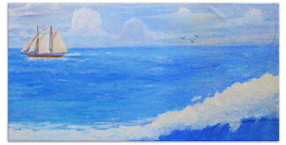 Painting Hand Towel featuring the painting Thunder Heads at Sea by Ashley Goforth