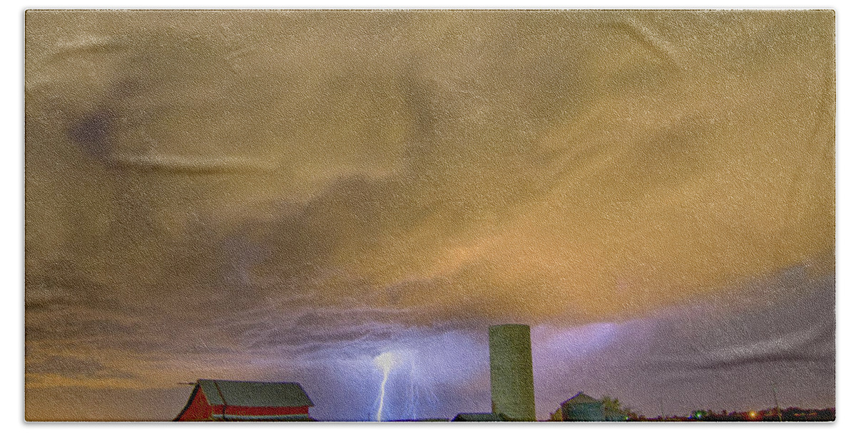 Lightning Hand Towel featuring the photograph Thunderstorm Hunkering Down On The Farm by James BO Insogna