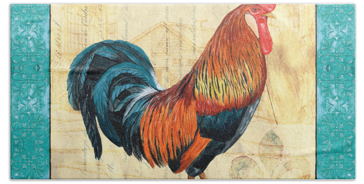 Roosters Hand Towel featuring the painting Tiffany Rooster 1 by Debbie DeWitt