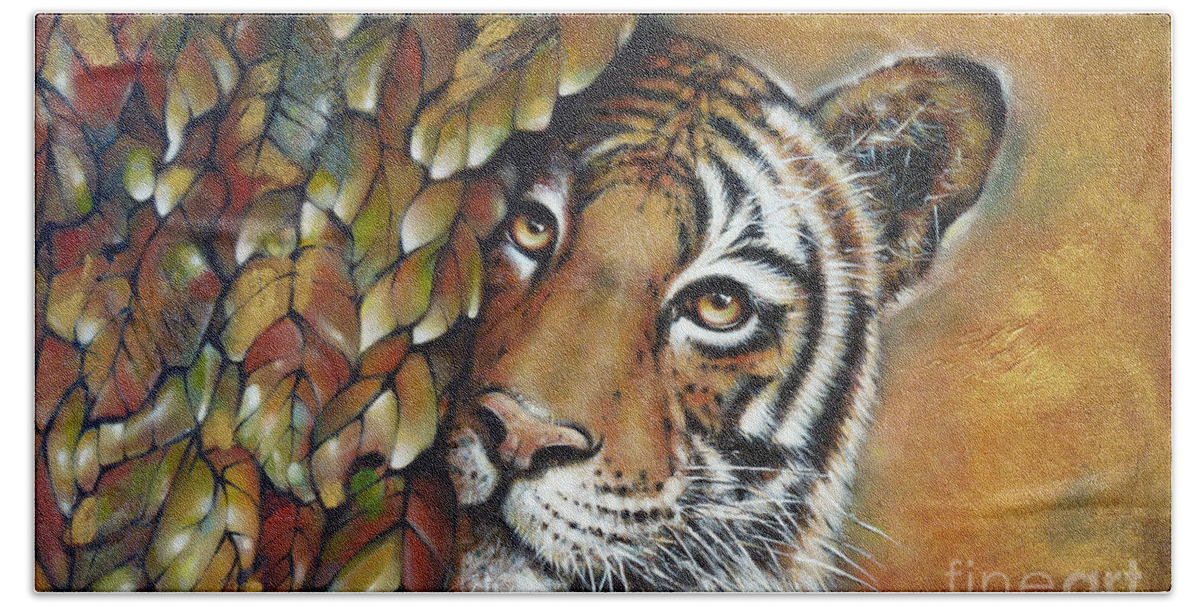 Tiger Bath Towel featuring the painting Tiger 300711 #1 by Selena Boron