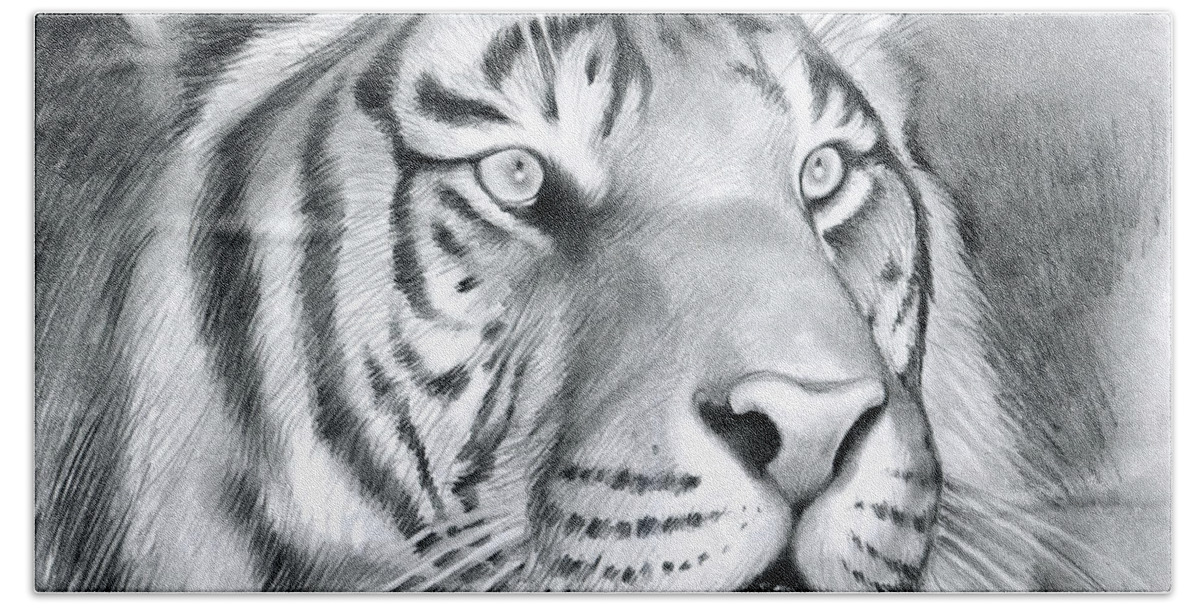 Tiger Hand Towel featuring the drawing Tiger by Greg Joens