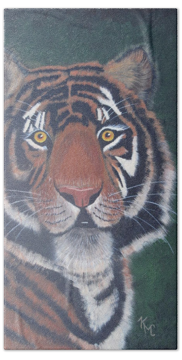 Pets Bath Towel featuring the painting Tiger by Kathie Camara