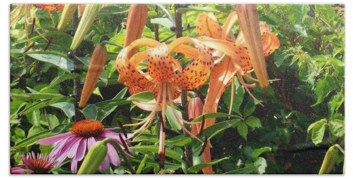 Tiger Lily Bath Towel featuring the photograph Tiger Lilies by Catherine Gagne
